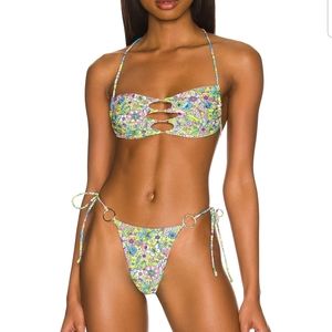 Lovers and friends lime green floral bikini set
